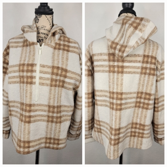 Joie Sweater Sz S Half Zip Flannel Popover Hooded Plaid - Picture 1 of 7